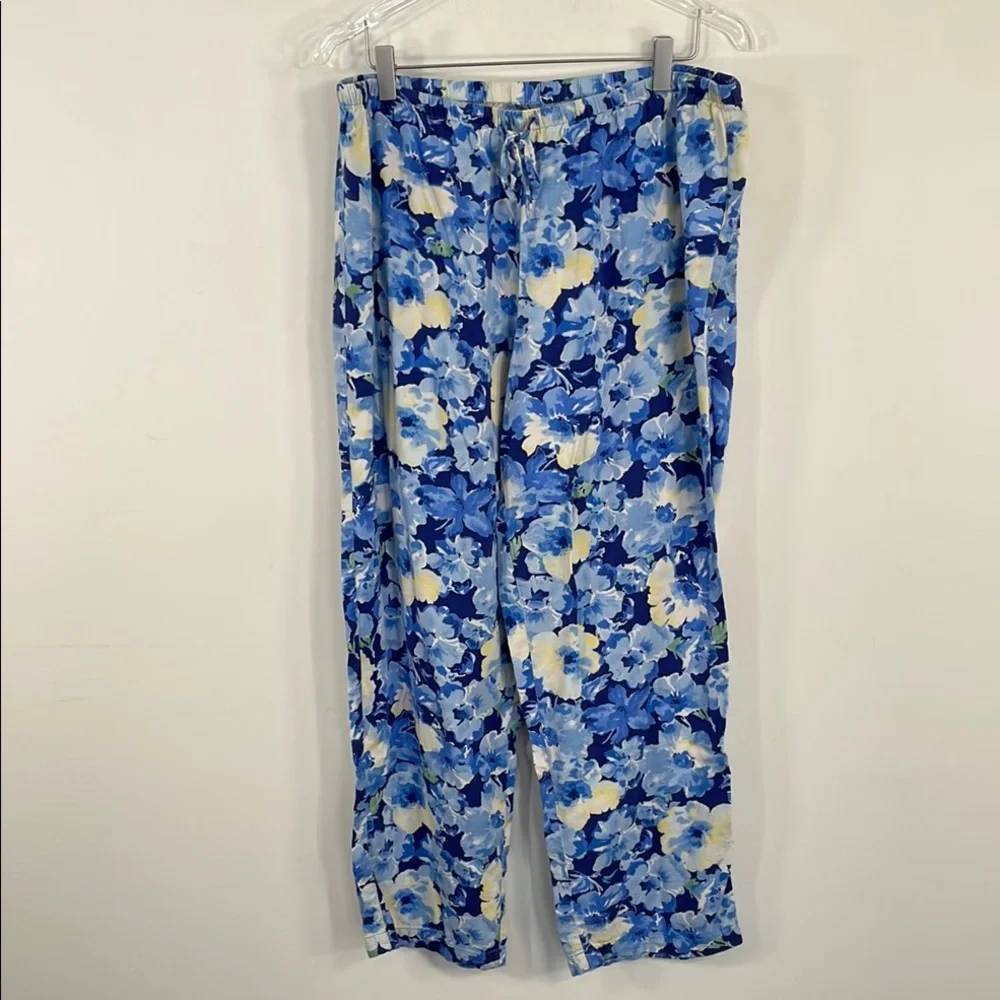 Lauren Ralph Lauren‎ Floral 3/4 Sleeve Notch Collar Long Pants Pajama Set Sz L